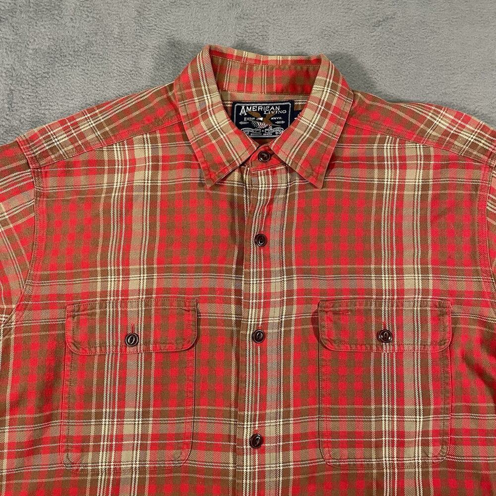 American Living Button Up Shirt Red Plaid Men’s M Cotton Elbow Patch Preppy - Picture 5 of 9